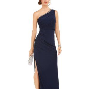 Adrianna Papell One-Shoulder Jersey Gown Midnight